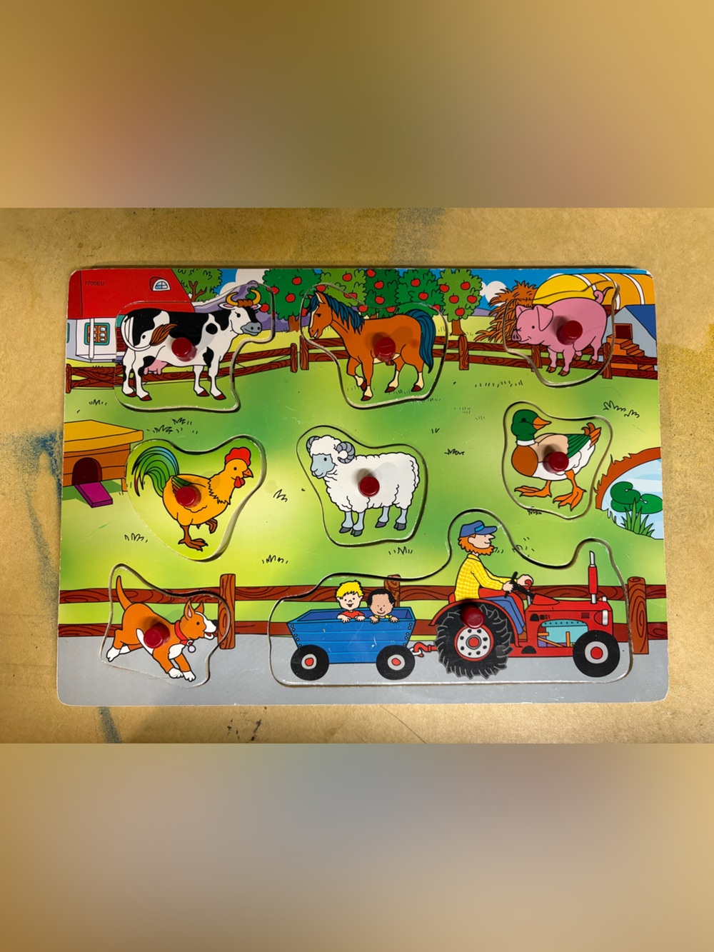 Farm Animal Wooden Peg Puzzle - Multicolor